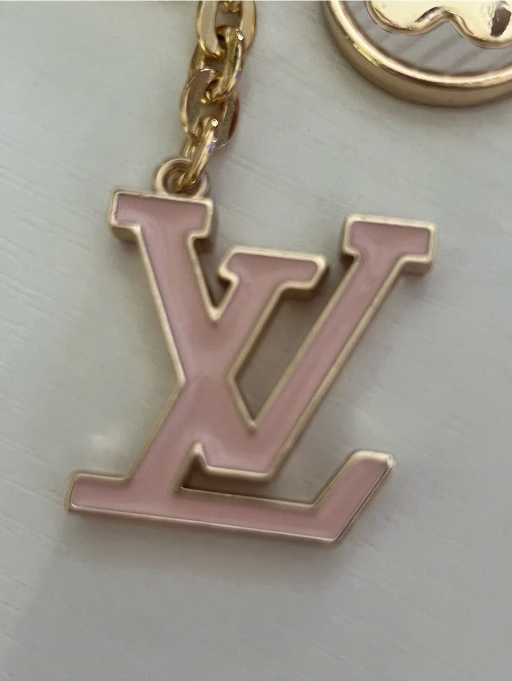 Louis Vuitton Pink and Black Enamel Logo Charm Key Holder with Gold Hardware